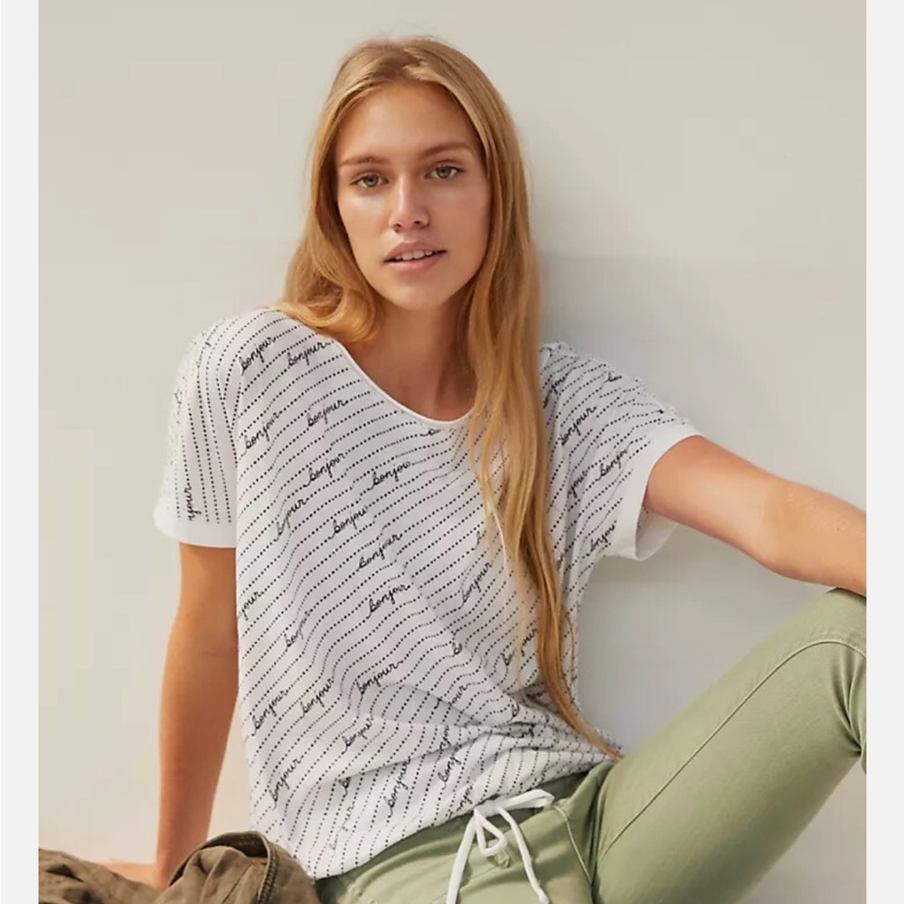 Maeve by Anthropologie White Short-Sleeve Script-Print Tee